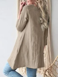 Online Women's Shirt Linen-Inspired Shirts Blouse Solid Color Stylish Casual 3/4 Length Sleeve Crew Neck Regular Tops Daily Pocket Black Khaki Summer Women Shirts