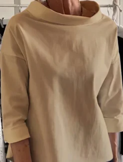 Outlet Women's Shirt Linen-Inspired Shirts Blouse Solid Color Basic Casual 3/4 Length Sleeve Turtleneck Regular Tops Daily Wine Camel Khaki Fall Women Shirts
