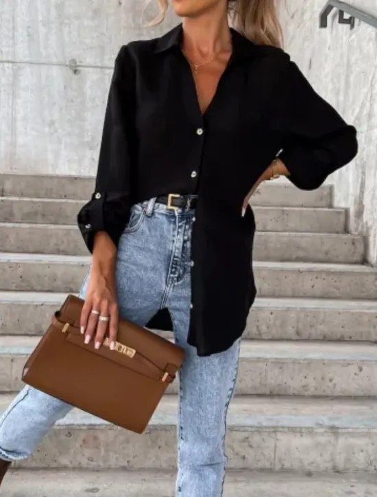 New Women's Shirt Linen-Inspired Shirts Button Up Blouse Solid Color Stylish Casual Long Sleeve Shirt Collar Regular Tops Daily Buttons Pocket Black White Brown Khaki Summer Spring Women Shirts