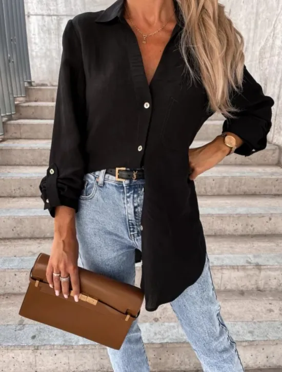 New Women's Shirt Linen-Inspired Shirts Button Up Blouse Solid Color Stylish Casual Long Sleeve Shirt Collar Regular Tops Daily Buttons Pocket Black White Brown Khaki Summer Spring Women Shirts