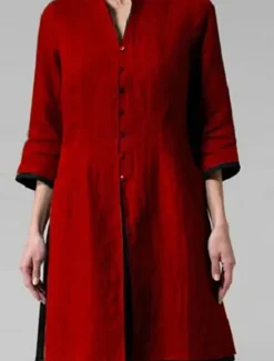 Online Women's Shirt Linen-Inspi Shirts Button Up Vintage 3/4 Length Sleeve V Neck White Gray Spring & Fall Women Shirts