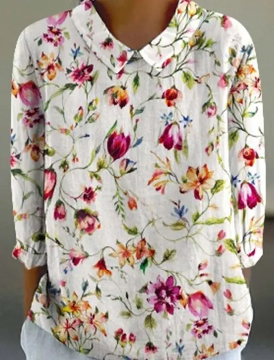 Best Women's Shirt Linen-Inspired Shirts Long Sleeve Shirt Collar White Blue Green Spring Fall Women Shirts