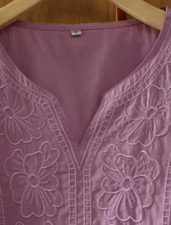 Discount Women's Shirt Linen-Inspired Shirts Solid Color Floral Casual Boho 3/4 Length Sleeve Elbow Sleeve V Neck Regular Tops Vacation Party Daily Embroidered Grass Green Purple Autumn / Fall Spring & Summer Women Shirts