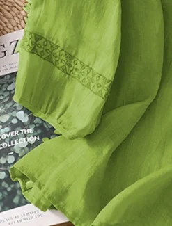 Discount Women's Shirt Linen-Inspired Shirts Solid Color Floral Casual Boho 3/4 Length Sleeve Elbow Sleeve V Neck Regular Tops Vacation Party Daily Embroidered Grass Green Purple Autumn / Fall Spring & Summer Women Shirts