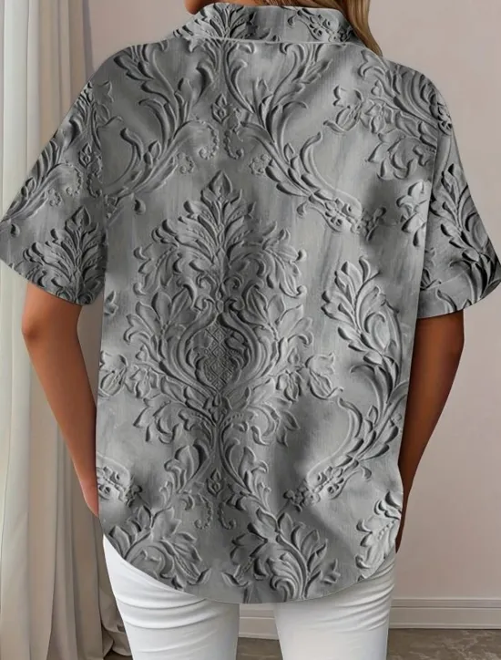 New Women's Shirt Long Sleeve Button Down Blouse Floral Graphic Vintage Tropical Daily Short Sleeve Shirt Collar Regular Tops Daily Black Pink Royal Blue Blue Purple Summer Spring Women Blouses & Shirts