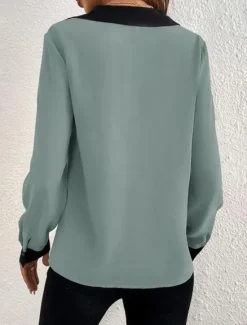 Best Women's Shirt Long Sleeve V Neck White Brown Green Spring & Fall Women Blouses & Shirts