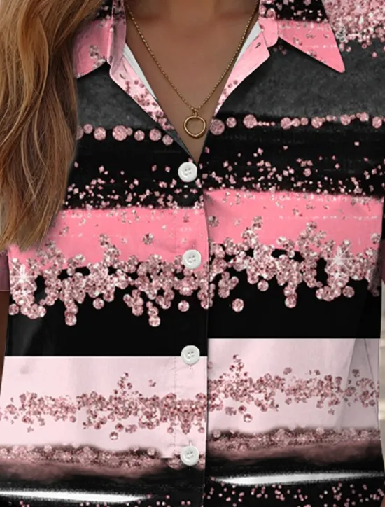 Discount Women's Shirt Long Sleeve Button Down Blouse Graphic Geometric Daily Casual Short Sleeve Shirt Collar Regular Tops Daily Pink Blue Green Summer Spring Women Blouses & Shirts