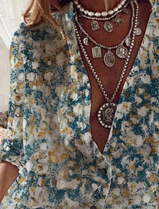 Hot Women's Shirt Long Sleeve Button Down Blouse Tunic Streetwear Casual Floral Buttons Print Regular Tops Daily Weekend Spring Fall Women Spring Tops