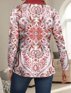Online Women's Shirt Long Sleeve V Neck Graphic Modern Casual Shirt Collar Long Tops Daily Buttons Print Black Yellow Pink Red Blue Spring Fall Women Spring Tops|Boho Tops