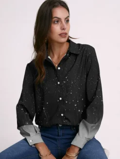 New Women's Shirt Long Sleeve Button Down Blouse Basic Buttons Print Regular Tops Shirt Collar Casual Daily Blue Gray Spring Fall Women Blouses & Shirts