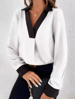 Online Women's Shirt Modern Long Sleeve Regular Tops Shirt Collar Work Black White Green Khaki Spring Fall Winter Women Blouses & Shirts
