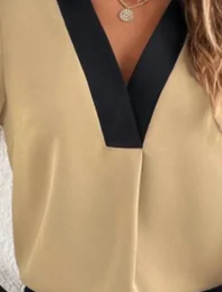 Online Women's Shirt Modern Long Sleeve Regular Tops Shirt Collar Work Black White Green Khaki Spring Fall Winter Women Blouses & Shirts