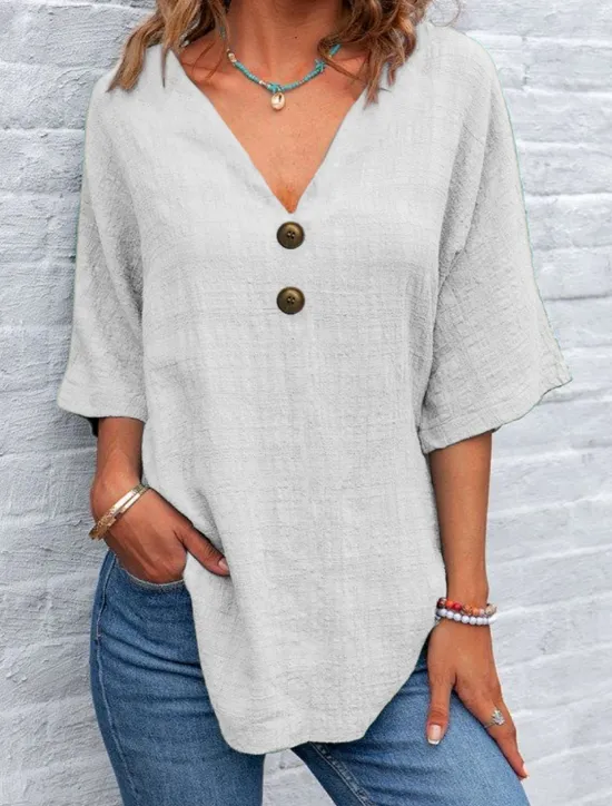 Best Women's Shirt Plain Basic Casual Half Sleeve Shirt Collar Regular Tops Daily Buttons Yellow Royal Blue Green Light Grey Gray Summer Women Shirts