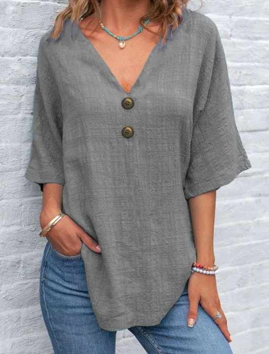 Best Women's Shirt Plain Basic Casual Half Sleeve Shirt Collar Regular Tops Daily Buttons Yellow Royal Blue Green Light Grey Gray Summer Women Shirts