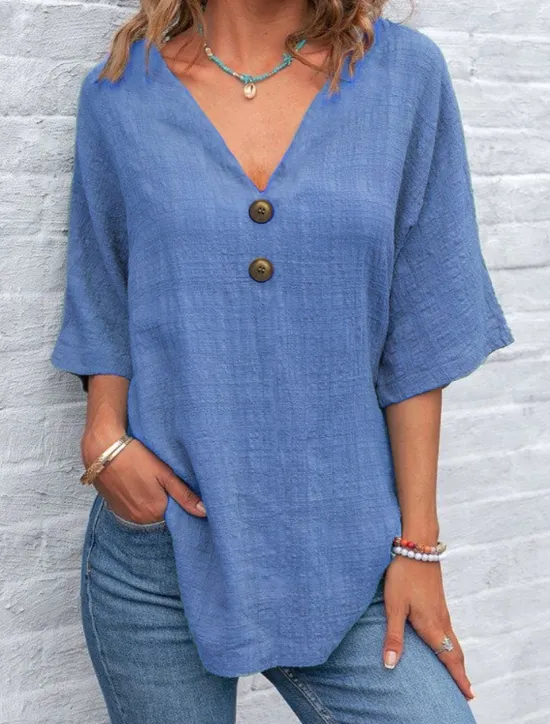Best Women's Shirt Plain Basic Casual Half Sleeve Shirt Collar Regular Tops Daily Buttons Yellow Royal Blue Green Light Grey Gray Summer Women Shirts