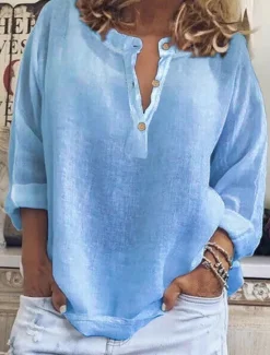New Women's Shirt Plain Basic Casual Long Sleeve Crew Neck Regular Tops Daily Buttons White Blue Purple Khaki Summer Women Shirts