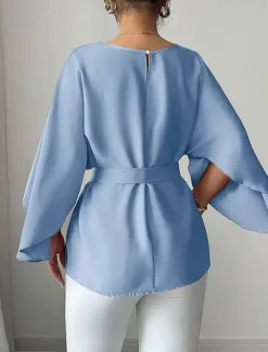 Clearance Women's Shirt Plain Elegant Vintage Daily Long Sleeve Half Sleeve Flutter Sleeve Crew Neck Regular Tops Work Daily Holiday Summer Spring Fall Women Blouses & Shirts