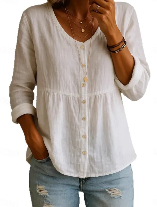 Sale Women's Shirt Solid Color Plain Stylish Casual Long Sleeve Shirt Collar Regular Tops Daily Smocked Buttons White Yellow Pink Green Summer Spring Women Shirts