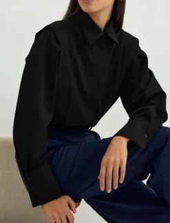 Sale Women's Shirt Solid Color Elegant Daily Stylish Long Sleeve Puff Sleeve Shirt Collar Regular Tops Work Daily Holiday Ruched Black White Spring Fall Women Blouses & Shirts
