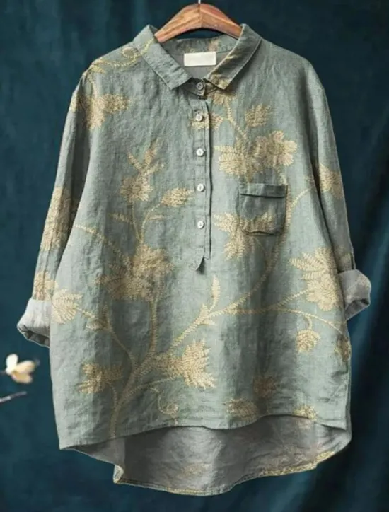 Women's Shirt Solid Color Floral Bohemia Daily Stylish Long Sleeve Shirt Collar Regular Tops Daily Holiday Going out Patchwork Buttons Print White Yellow Blue Orange Summer Spring Women Shirts