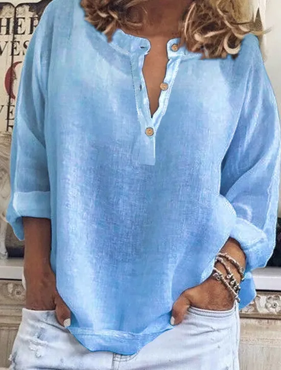 Outlet Women's Shirt Solid Color Plain Stylish Casual Long Sleeve V Neck Notched Neck Regular Tops Daily Buttons White Yellow Blue Purple Summer Spring Women Shirts