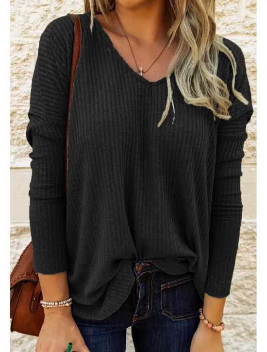 Women's Shirt Solid Color Modern Casual Long Sleeve V Neck Regular Tops Work Black Pink Blue Gray Spring Fall Winter Women Blouses & Shirts