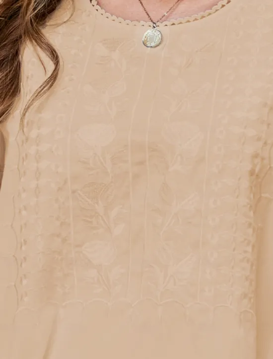 Best Women's Shirt Solid Color Floral Casual Boho 3/4 Length Sleeve Elbow Sleeve Crew Neck Regular Tops Vacation Party Daily Embroidered White Yellow Khaki Autumn / Fall Spring & Summer Women Blouses & Shirts