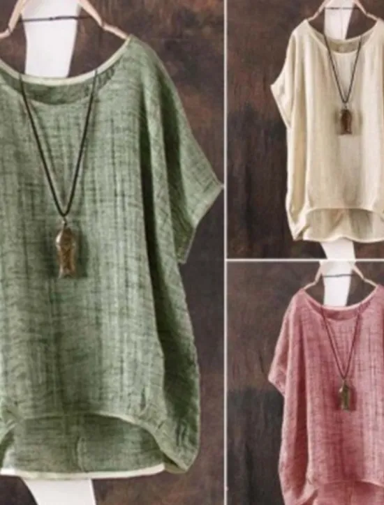 New Women's Shirt Solid Color Basic Casual Short Sleeve Crew Neck Regular Tops Daily Red Green Khaki Summer Women Shirts