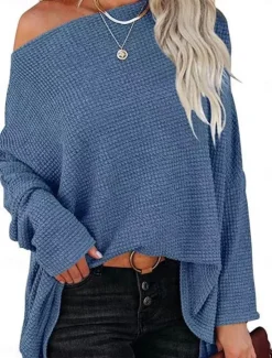 Outlet Women's Shirt Solid Color Stylish Casual Long Sleeve Crew Neck Regular Tops Daily Silver Black White Wine Blue Summer Spring Fall Women Blouses & Shirts