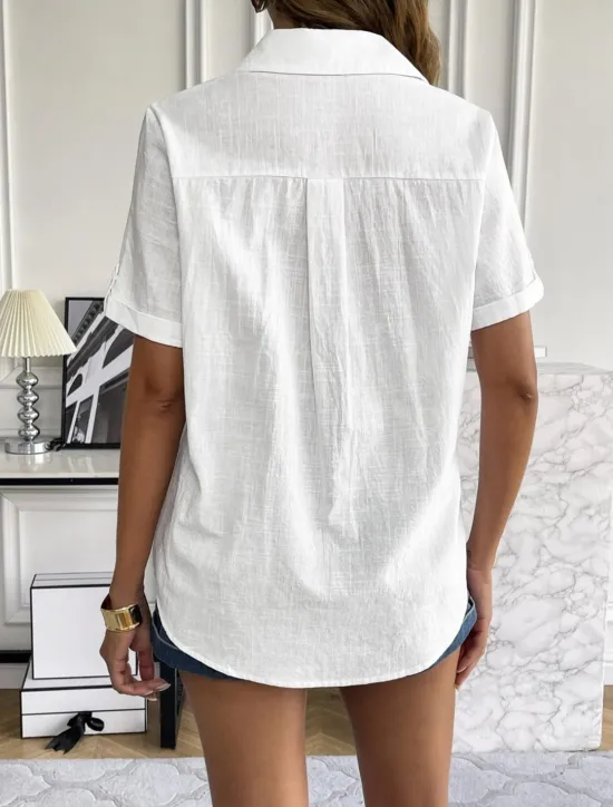 Sale Women's Shirt Solid Color Basic Casual Short Sleeve Shirt Collar Regular Tops Daily Buttons Black White Pink Blue Summer Women Shirts