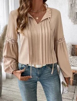 Women's Shirt Solid Color Elegant Stylish Casual Long Sleeve V Neck Vacation Party Daily Spring Fall Women Blouses & Shirts