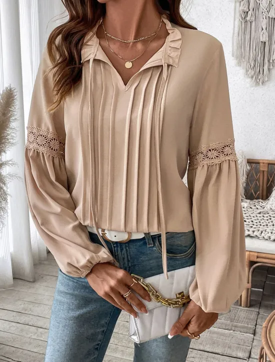 Women's Shirt Solid Color Elegant Stylish Casual Long Sleeve V Neck Vacation Party Daily Spring Fall Women Blouses & Shirts