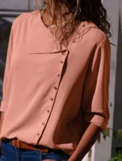 New Women's Shirt Solid Color Stylish Casual Long Sleeve Shirt Collar Regular Tops Daily Buttons Black White Yellow Pink Summer Spring Women Blouses & Shirts