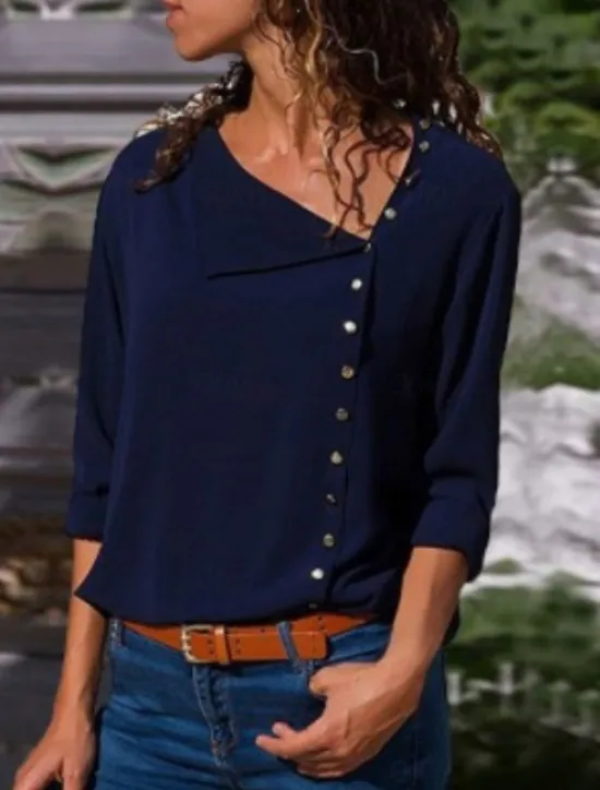 New Women's Shirt Solid Color Stylish Casual Long Sleeve Shirt Collar Regular Tops Daily Buttons Black White Yellow Pink Summer Spring Women Blouses & Shirts