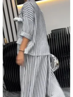 Discount Women's Shirt Striped Stylish Casual Long Sleeve Shirt Collar Regular Tops Daily Holiday Buttons Print Yellow Red Blue Purple Green Summer Spring Fall Women Two Piece Sets