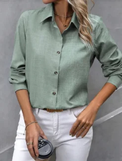 Clearance Women's Shirt Stylish Modern Long Sleeve Regular Tops Shirt Collar Work Black Light Green Pink Blue Spring Fall Winter Women Blouses & Shirts