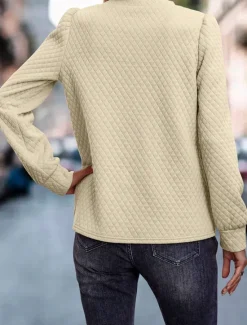 Best Women's Shirt Texture Sweatshirt Waffle Sweatshirt Solid Color Business Modern Long Sleeve Crew Neck Regular Tops Work Black Navy Blue Brown Beige Fall Winter Women Hoodies & Sweatshirts