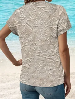 Best Women's Shirt V Neck Button Down Blouse 3D Print Floral Stylish Beach Short Sleeve Shirt Collar Regular Tops Daily Buttons Print Spring Fall Women Blouses & Shirts