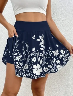 Sale Women's Short Skirt culottes Slim Fashion Casual Mini High Waist Skirts Floral Graphic Stretchy Daily Pink Navy Blue Sky Blue Gray Summer Polyester Women Skirts