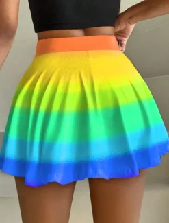Online Women's Short Skirt culottes Fashion Casual Mini High Waist Skirts Graphic Gradient Micro-elastic Daily White Blue Rainbow Rose Red Summer Knit Polyester Women Skirts