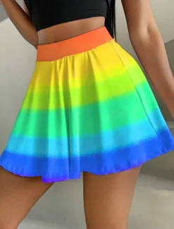 Online Women's Short Skirt culottes Fashion Casual Mini High Waist Skirts Graphic Gradient Micro-elastic Daily White Blue Rainbow Rose Red Summer Knit Polyester Women Skirts