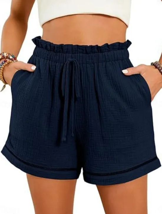 Online Women's Shorts Baggy Pants ChinosFashion Streetwear Short High Waist Plain Pocket Elastic Waistband Comfy Soft Comfortable Micro-elastic Outdoor Street Navy-blue Pinkish Gray Wine Green Summer Spring Women Shorts