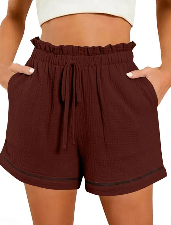 Online Women's Shorts Baggy Pants ChinosFashion Streetwear Short High Waist Plain Pocket Elastic Waistband Comfy Soft Comfortable Micro-elastic Outdoor Street Navy-blue Pinkish Gray Wine Green Summer Spring Women Shorts