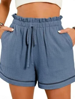 Online Women's Shorts Baggy Pants ChinosFashion Streetwear Short High Waist Plain Pocket Elastic Waistband Comfy Soft Comfortable Micro-elastic Outdoor Street Navy-blue Pinkish Gray Wine Green Summer Spring Women Shorts