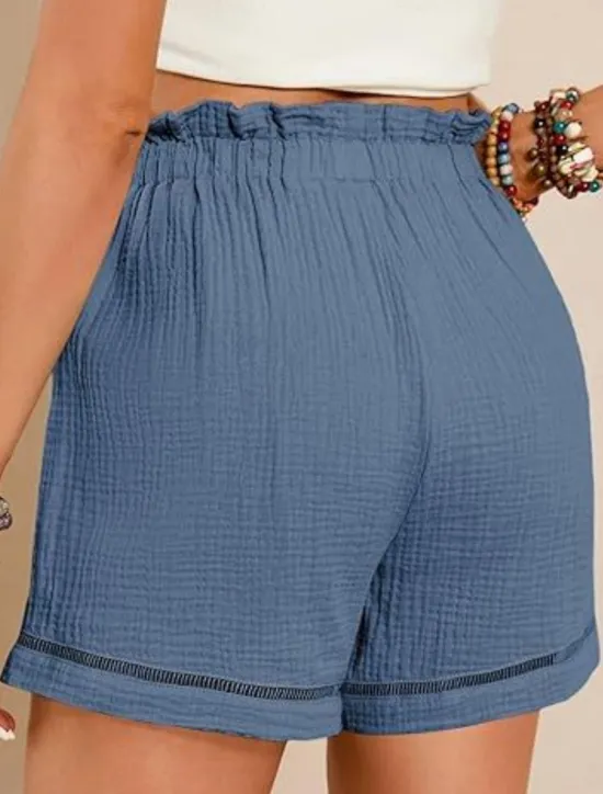 Online Women's Shorts Baggy Pants ChinosFashion Streetwear Short High Waist Plain Pocket Elastic Waistband Comfy Soft Comfortable Micro-elastic Outdoor Street Navy-blue Pinkish Gray Wine Green Summer Spring Women Shorts