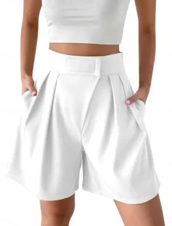 Outlet Women's Shorts Baggy Pants Chinos Shorts Fashion Streetwear Basic Knee Length High Waist Plain Pocket Elastic Waistband Comfy Soft Comfortable Micro-elastic Outdoor Street Black White Red Brown Women Shorts