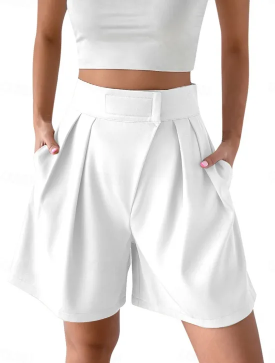 Outlet Women's Shorts Baggy Pants Chinos Shorts Fashion Streetwear Basic Knee Length High Waist Plain Pocket Elastic Waistband Comfy Soft Comfortable Micro-elastic Outdoor Street Black White Red Brown Women Shorts