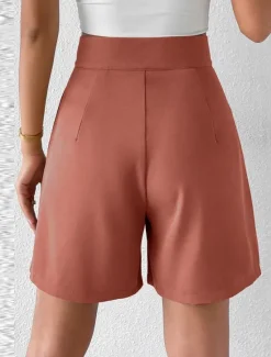 Outlet Women's Shorts Baggy Pants Chinos Shorts Fashion Streetwear Basic Knee Length High Waist Plain Pocket Elastic Waistband Comfy Soft Comfortable Micro-elastic Outdoor Street Black White Red Brown Women Shorts