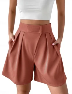 Outlet Women's Shorts Baggy Pants Chinos Shorts Fashion Streetwear Basic Knee Length High Waist Plain Pocket Elastic Waistband Comfy Soft Comfortable Micro-elastic Outdoor Street Black White Red Brown Women Shorts