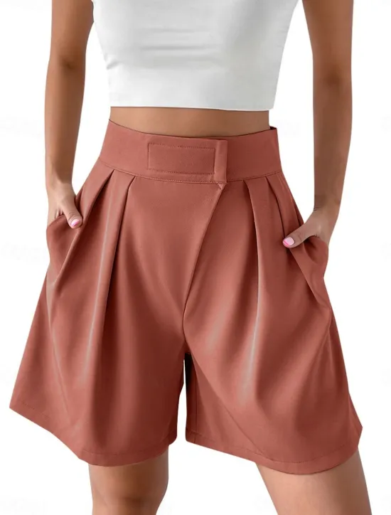 Outlet Women's Shorts Baggy Pants Chinos Shorts Fashion Streetwear Basic Knee Length High Waist Plain Pocket Elastic Waistband Comfy Soft Comfortable Micro-elastic Outdoor Street Black White Red Brown Women Shorts